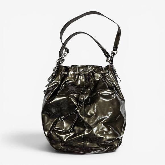 Coach Handbags - Coach Madison Marielle Drawstring Tote Bag Pewter Patent Leather